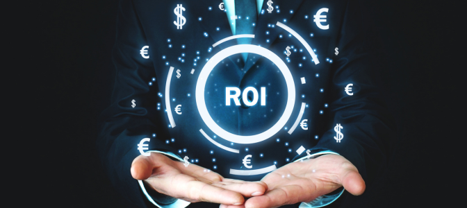 Representação visual de ROI no marketing digital, relacionado ao cálculo de CAC e análise de retorno sobre investimento.