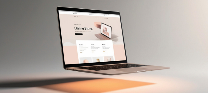 Notebook exibindo uma loja virtual na tela, representando como funciona um e-commerce e a venda de produtos pela internet.