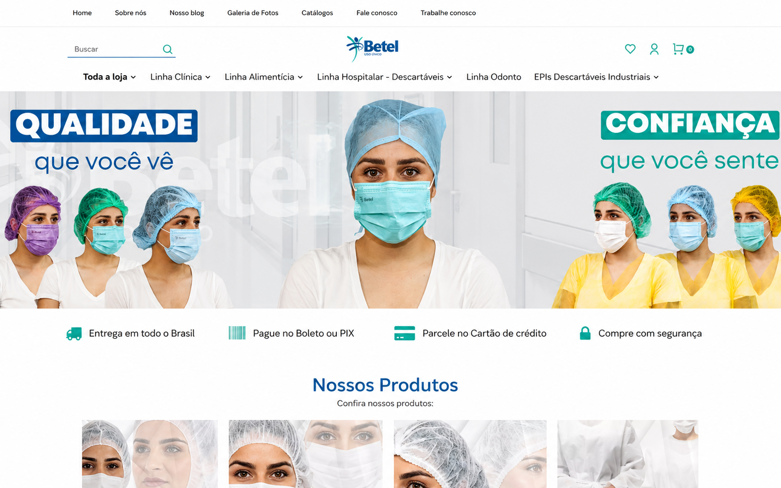 Site da Betel Uso Único desenvolvido pela Realiza em Curitiba
