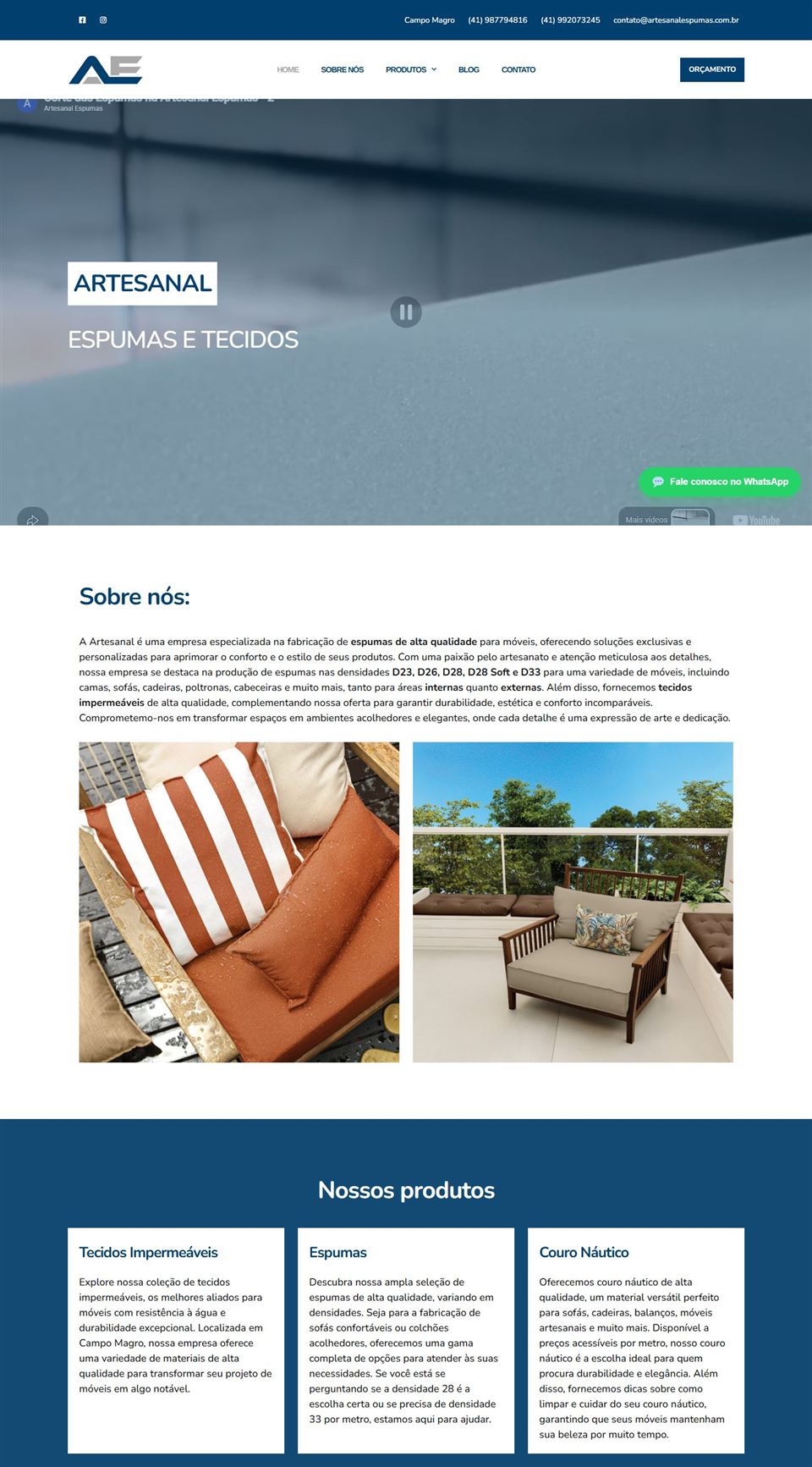 Site Artesanal Espumas criado pela Realiza
