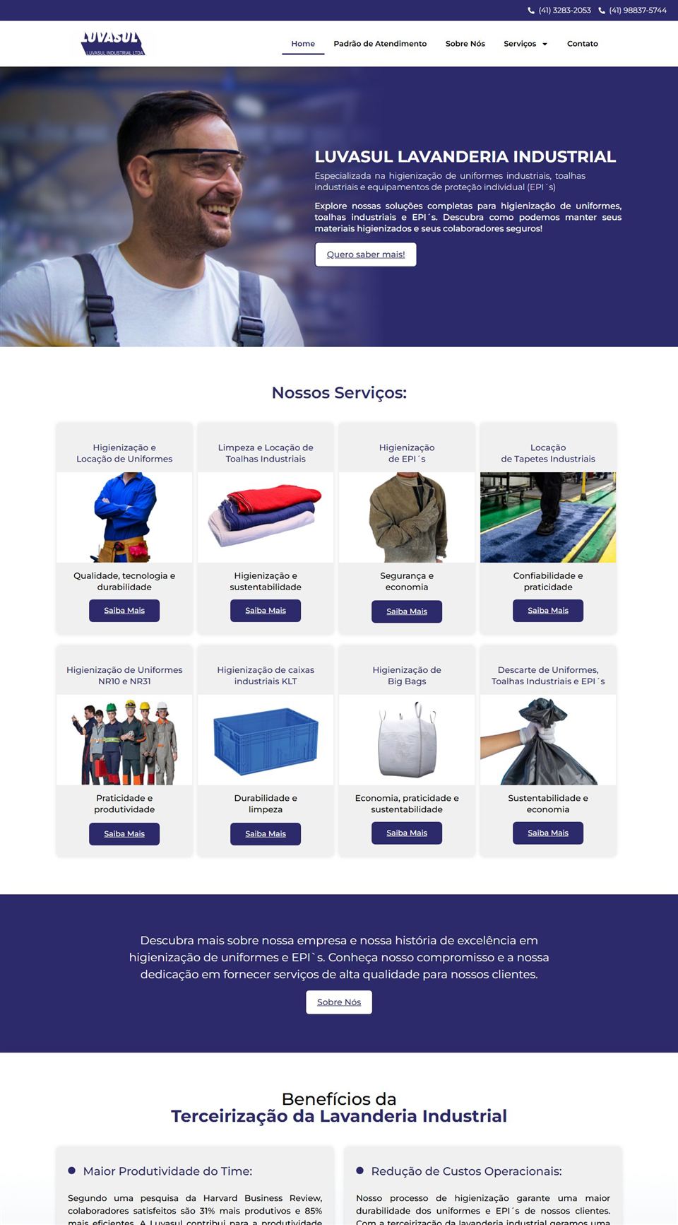 Site LuvaSul Industrial criado pela Realiza