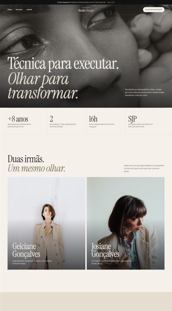 Exemplo de site institucional do Método Studio Design, estúdio de sobrancelhas e cílios