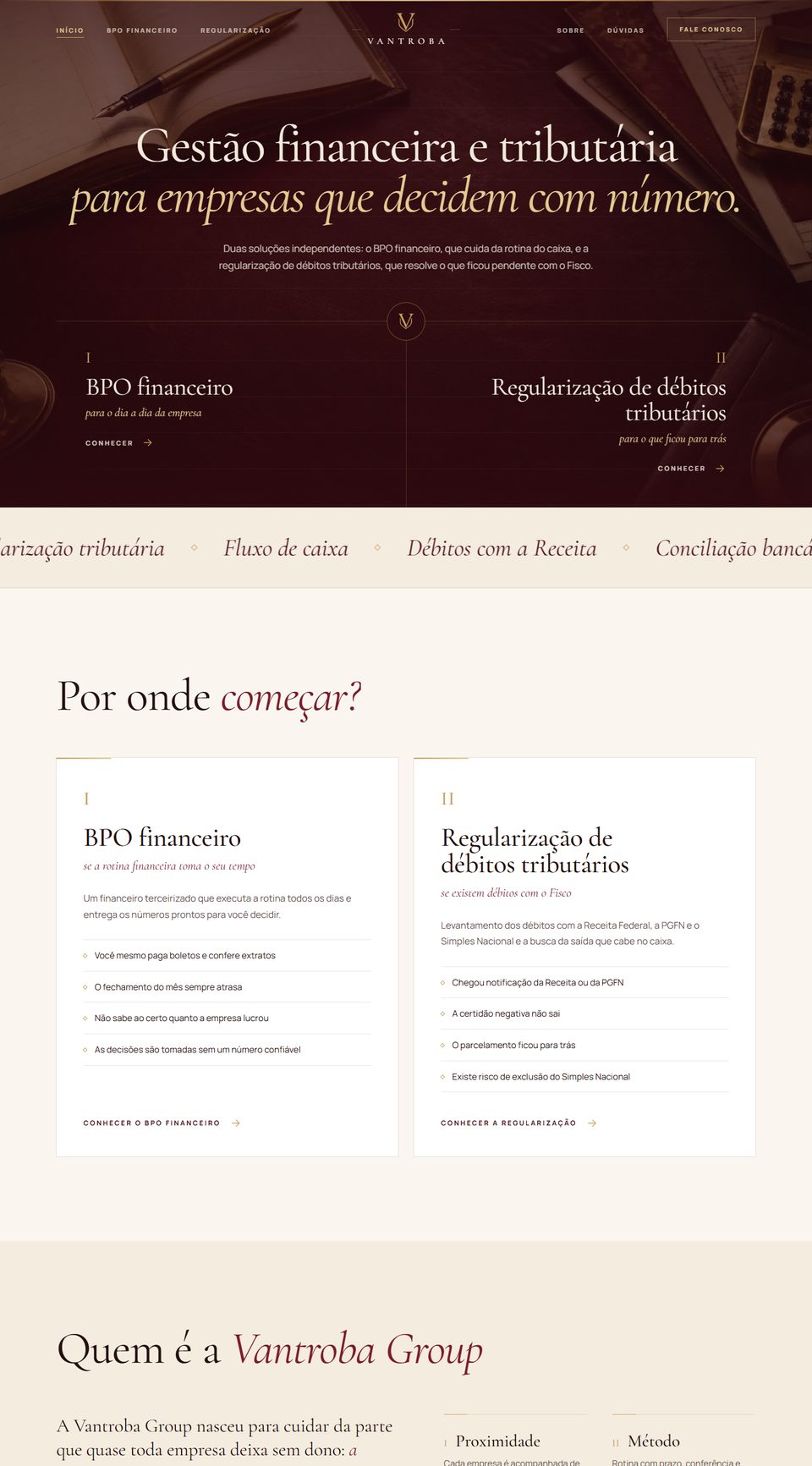 Landing page da Vantroba Group criada pela Realiza